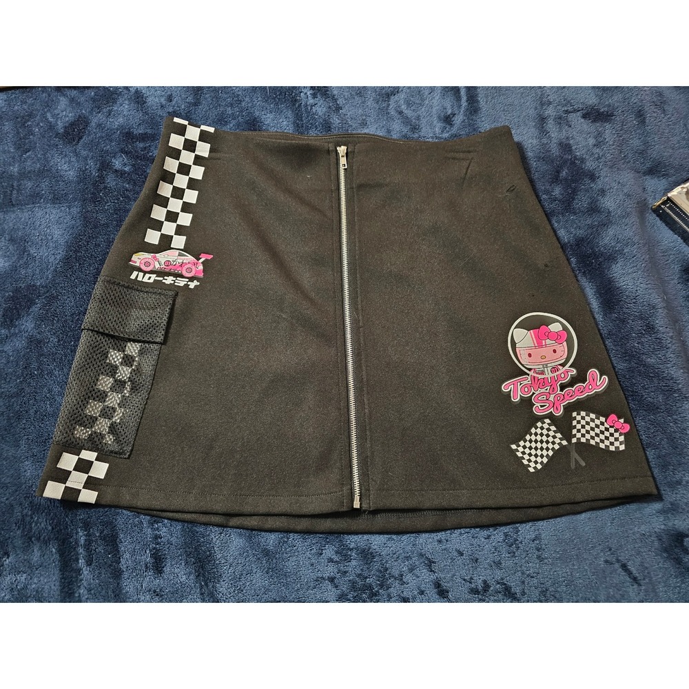 Hello kitty black mini zip skirt sanrio  womens sz med pink race